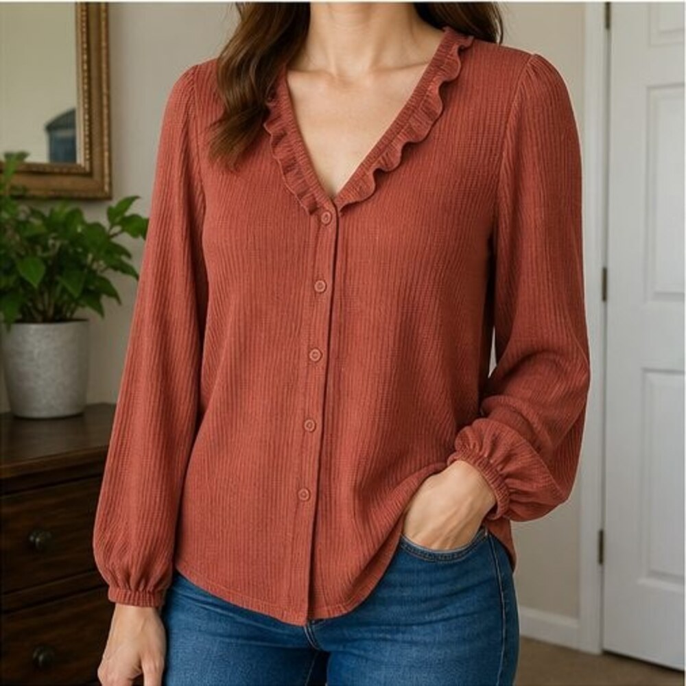 Rust Ruffle Blouse - Picture 2 of 6